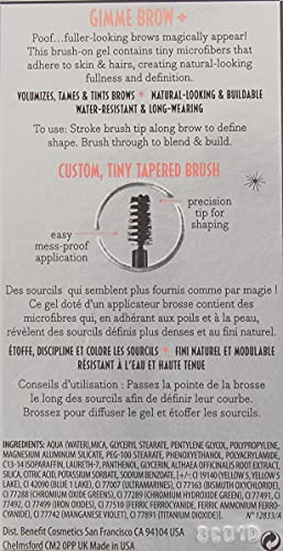 Benefit Gimme Brow buildable-wear gel swatch on skin for lasting definition.