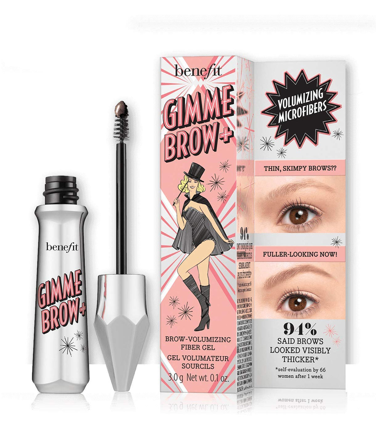 Benefit Gimme Brow Volumizing Brow Gel 4.5 shade - precise wand application for natural-looking brows.