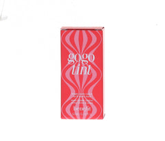 Benefit Gogo Tint on lips application demonstrates bold cherry shade.