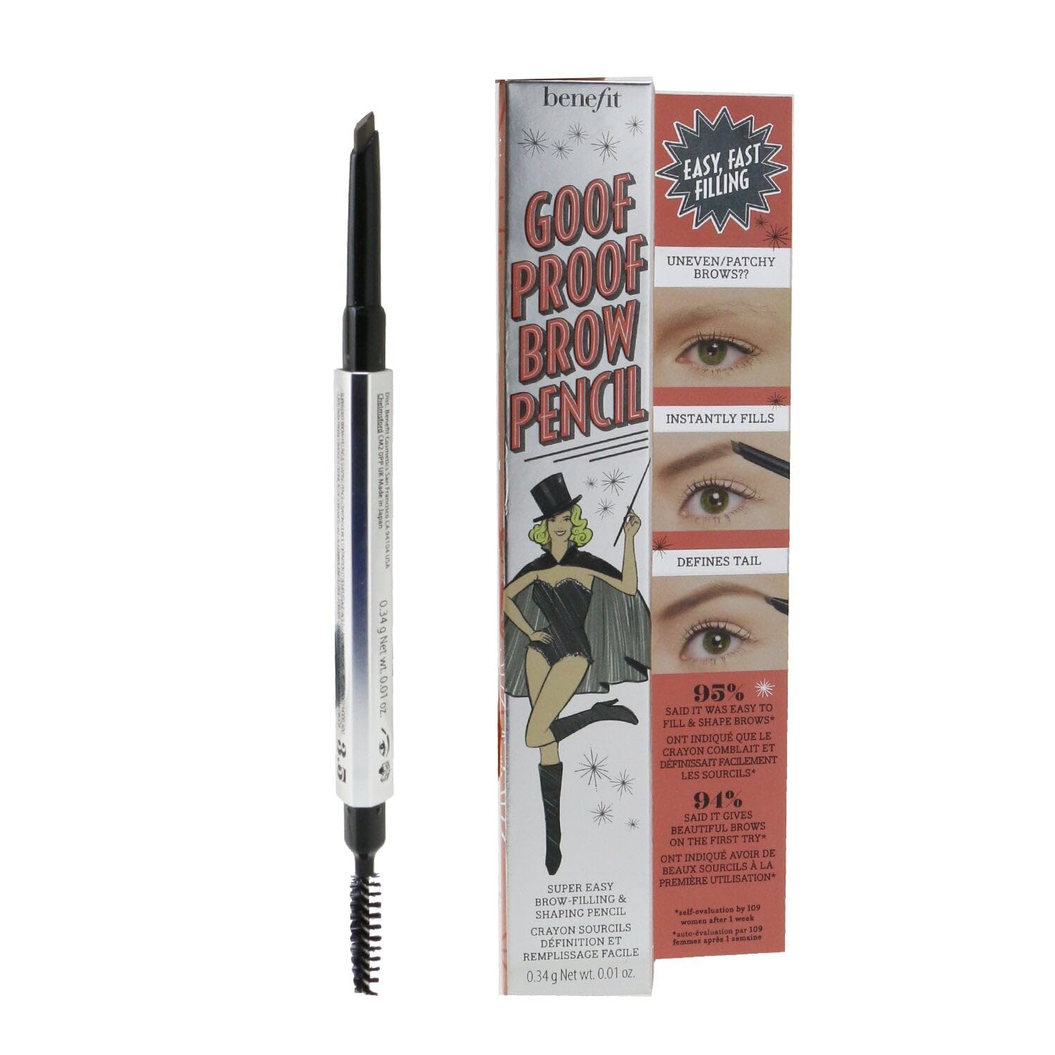 Benefit Goof Proof Brow Pencil packaging shot shows compact travel-friendly design