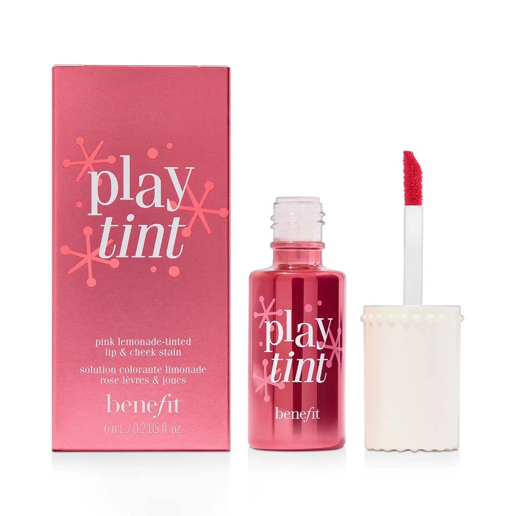 Benefit Playtint pink lemonade stain layered with gloss for brighter pout.