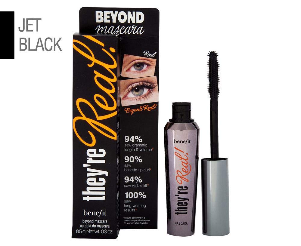 Benefit They're Real Mascara beyond black transfer-resistant finish on lashes suggests all-day wear