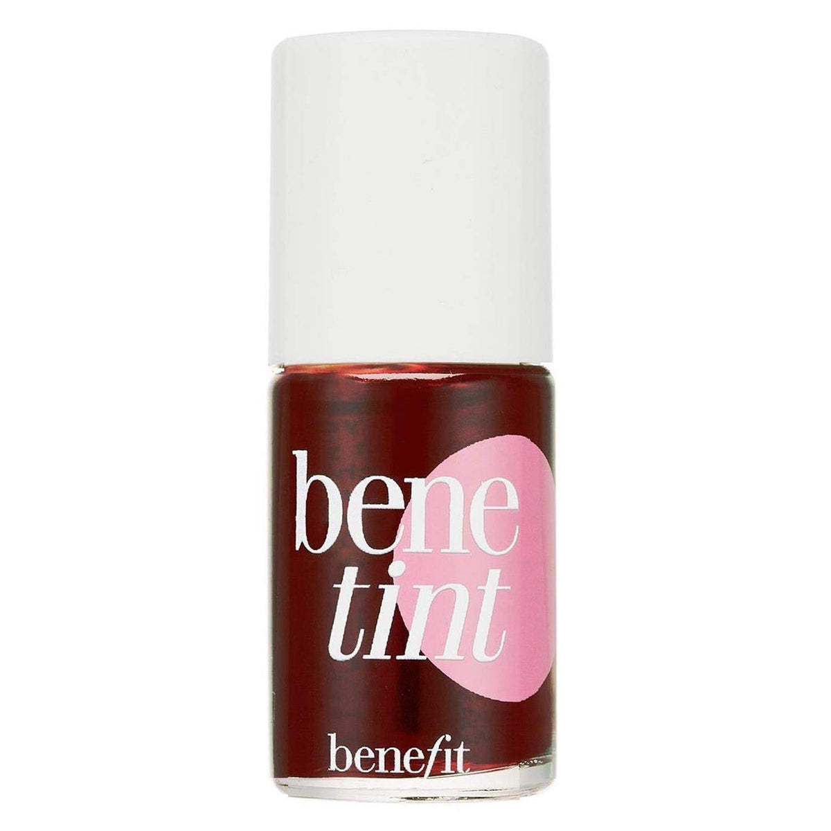 Benefit Benetint travel-size rose tint on cheeks for a natural, long-lasting glow.