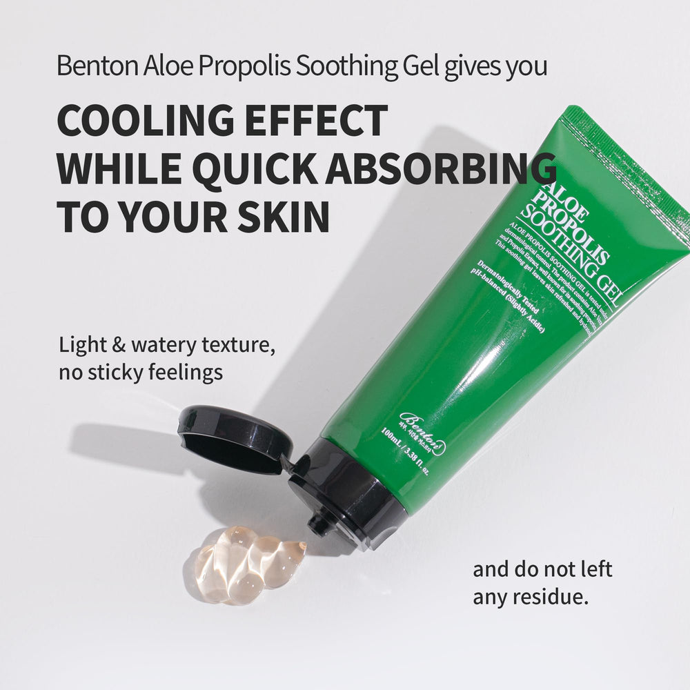 BENTON Aloe Propolis Soothing Gel fragrance-free and alcohol-free for sensitive skin.