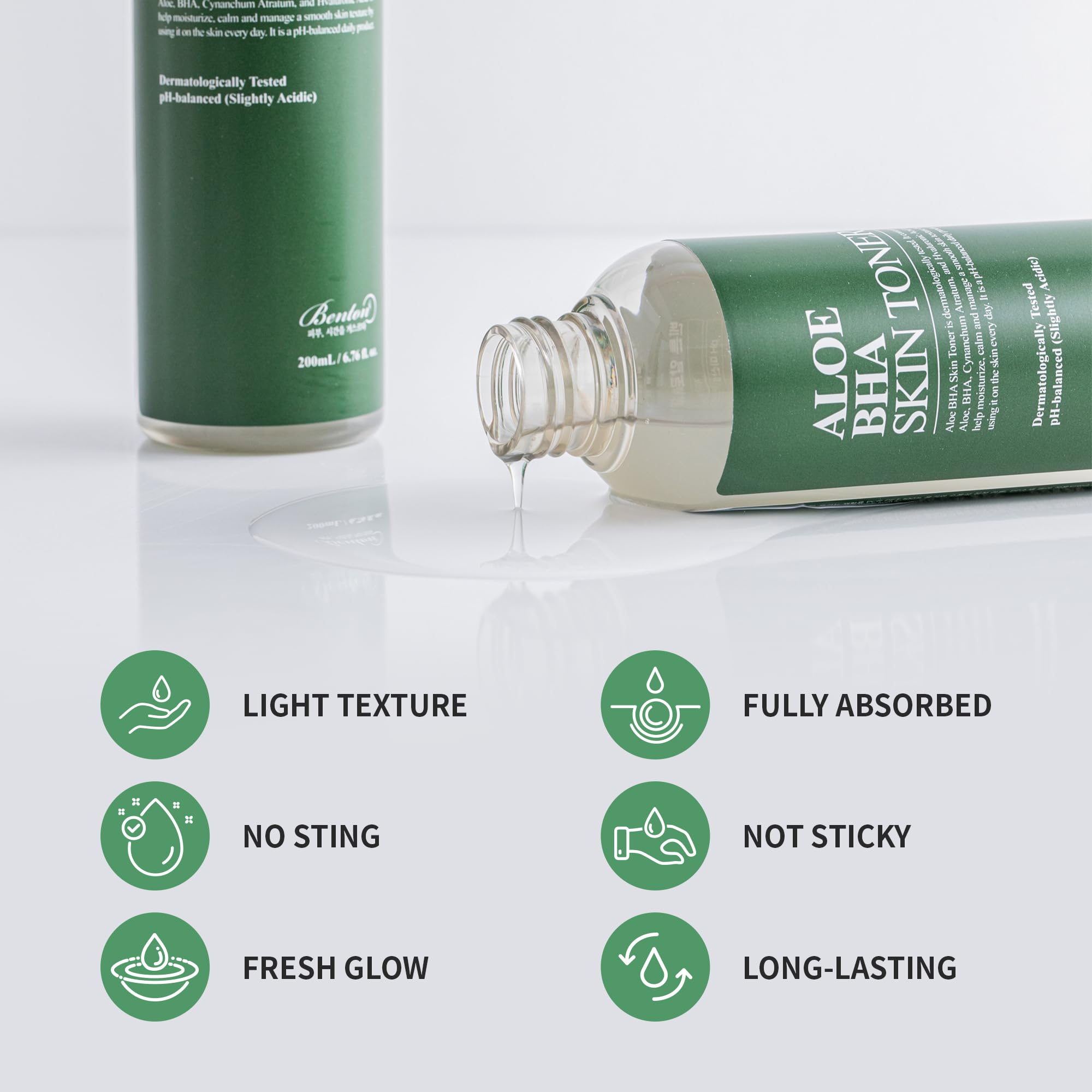 BENTON Aloe Skin Toner pump application demonstrates easy, controlled everyday use