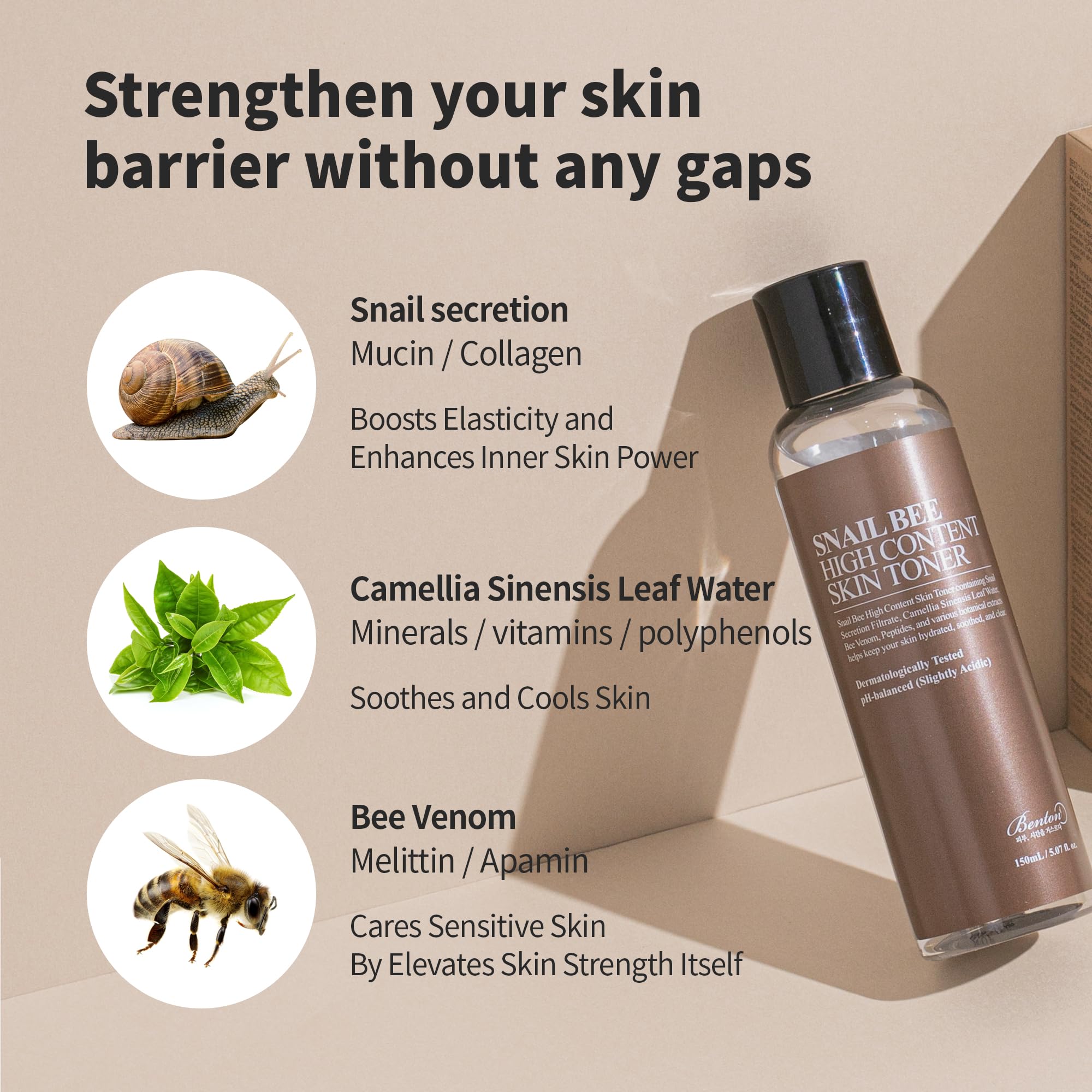 BENTON Bee Venom Toner natural ingredients highlight calming, refined texture