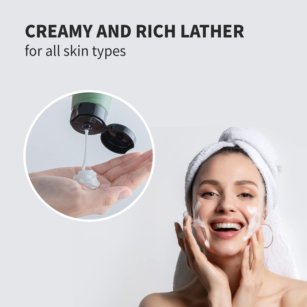 Camellia oil and green tea extract illustrate hydration during cleansing with Benton.