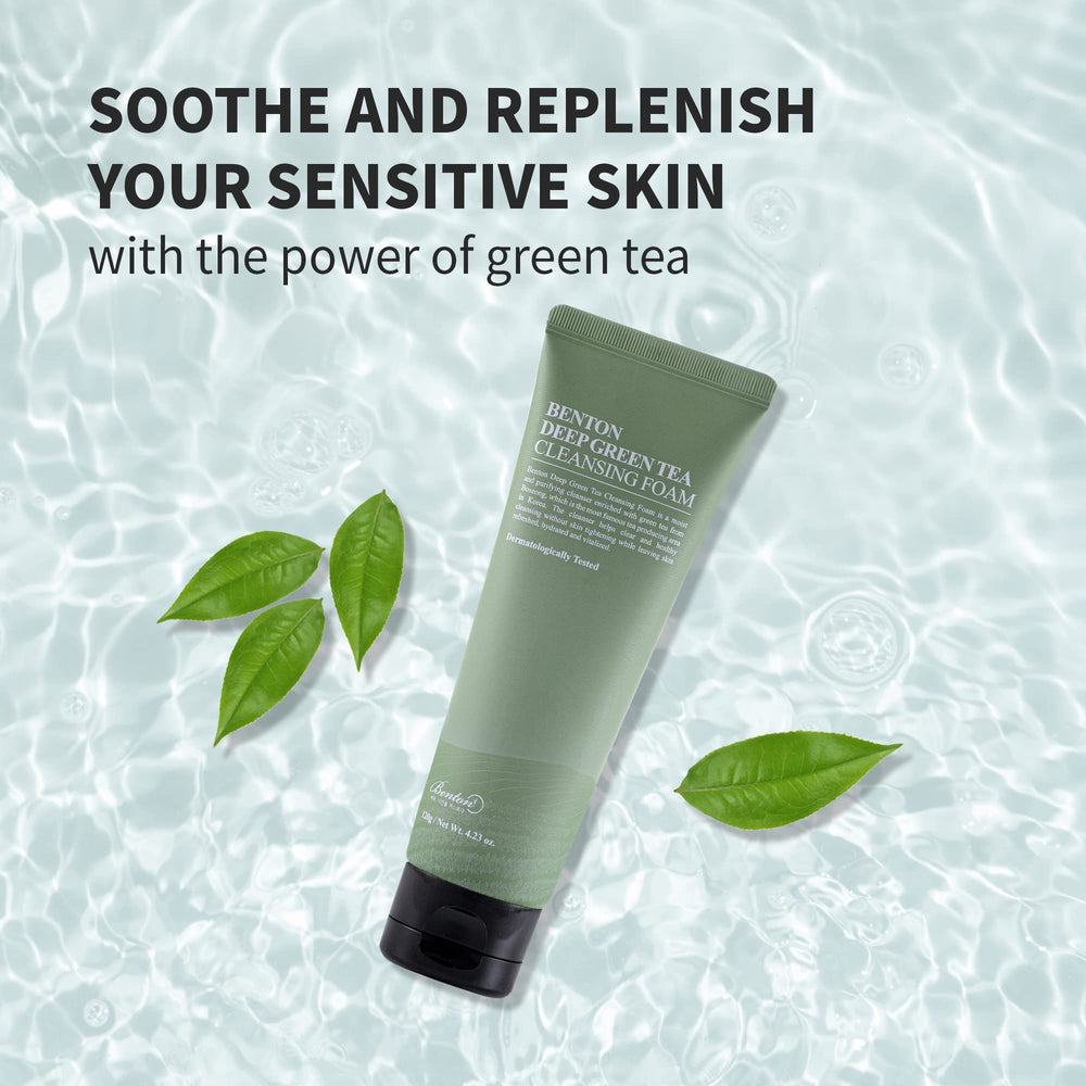 Lush foaming lather from Benton Deep Green Tea cleanses gently while removing impurities.