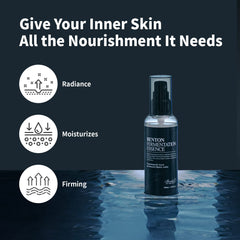BENTON Fermentation Essence ingredients collage highlighting galactomyces, bifida, and lactobacillus for radiant skin.