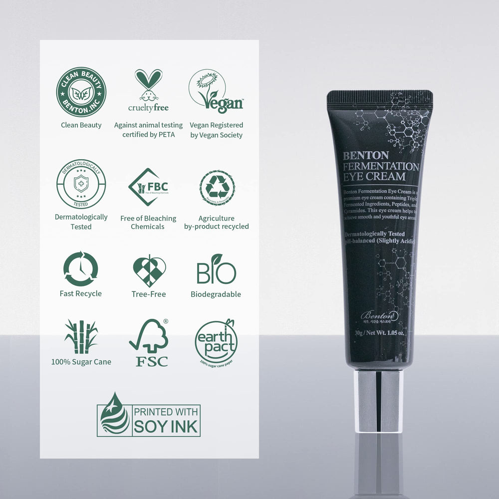 BENTON Fermentation Eye Cream packaging design showing compact 1.05 oz size
