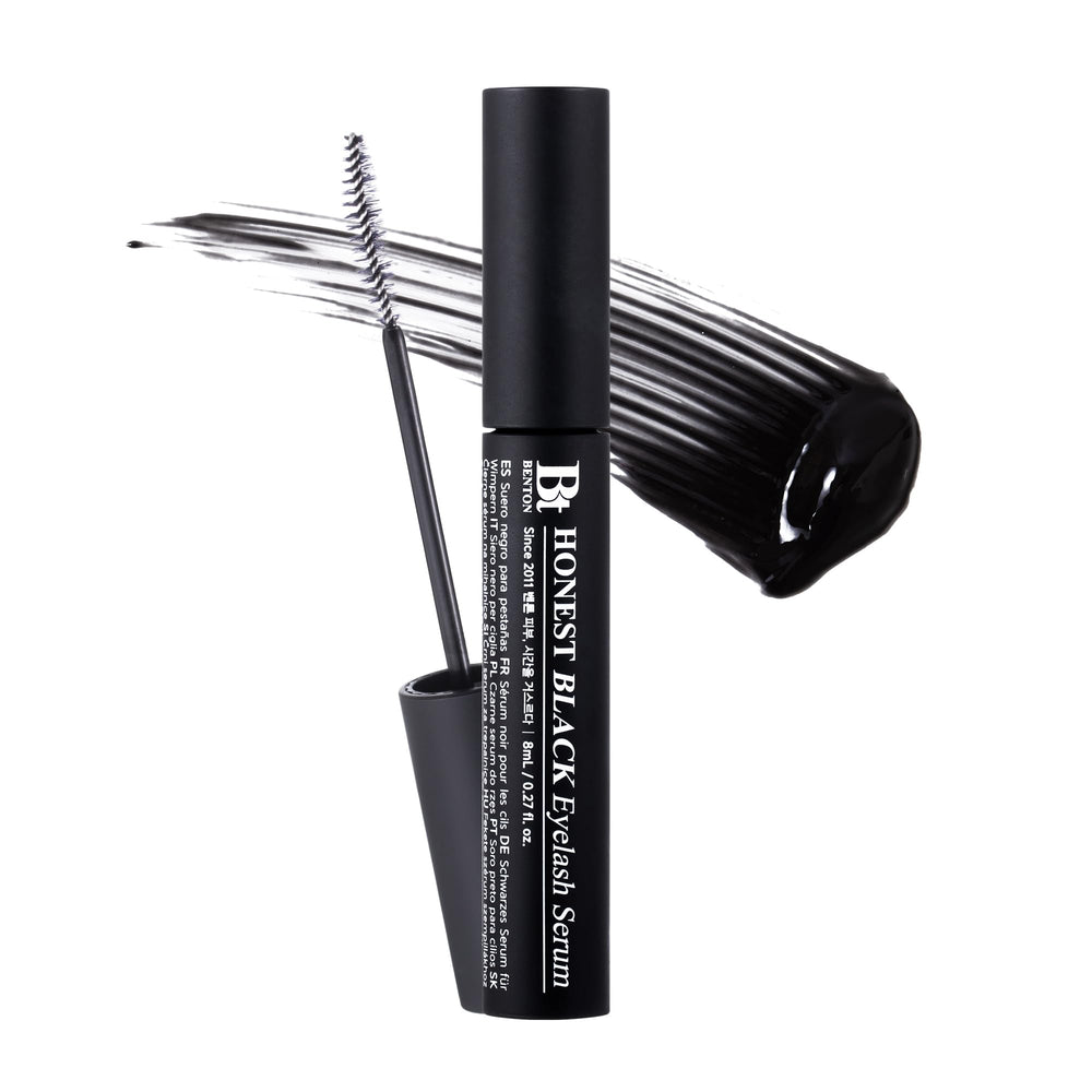 BENTON Honest Black Eyelash Serum bottle with tint for defined, enhanced lashes.