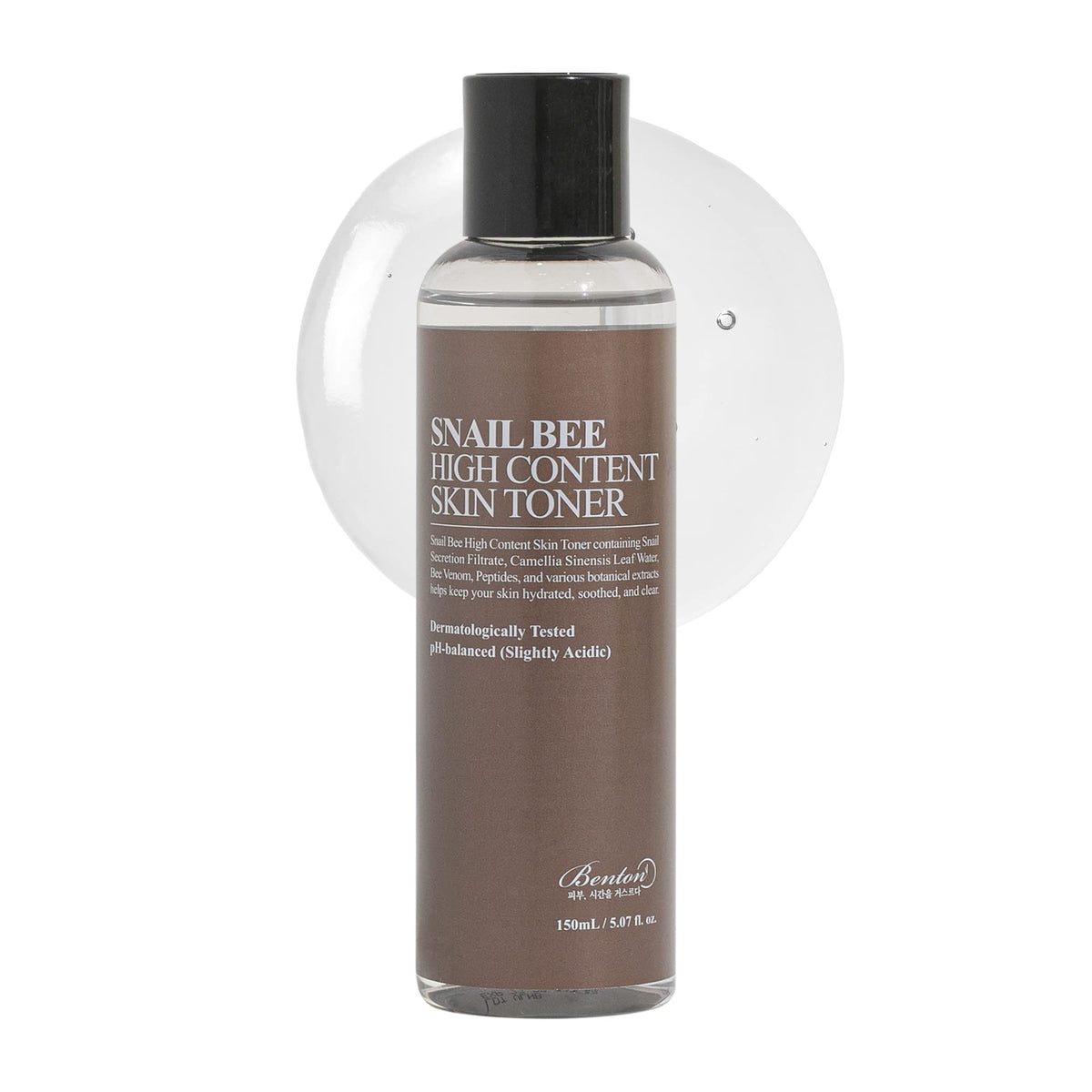 BENTON Snail Bee High Content Toner bottle closeup highlights snail mucin for balanced, nourished skin