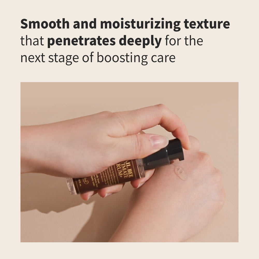 Benton Snail Bee Ultimate Serum Plus ingredient close-up featuring snail filtrate and bee venom.