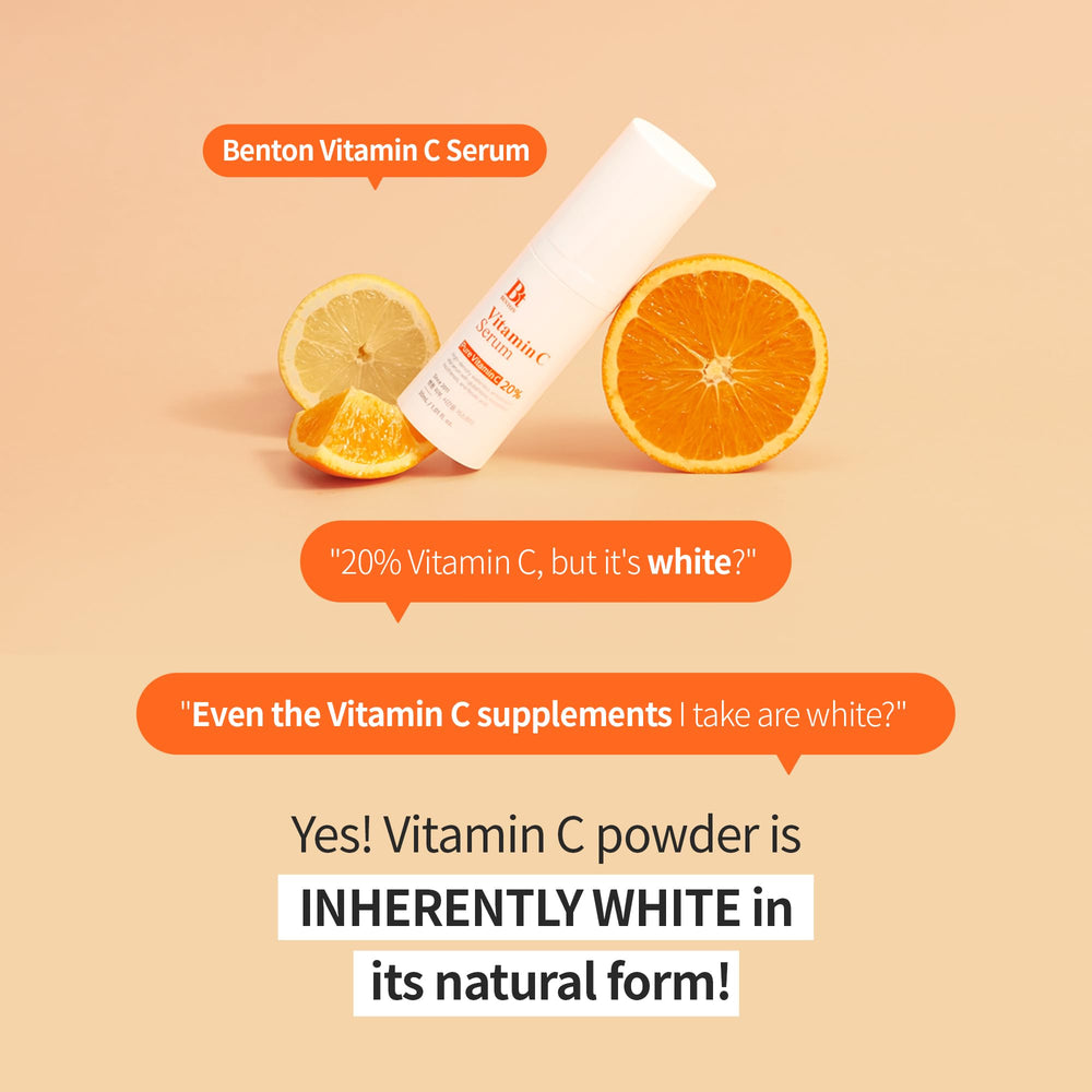 Benton Vitamin C Serum cream-like texture swatch on skin, implying gentle absorption