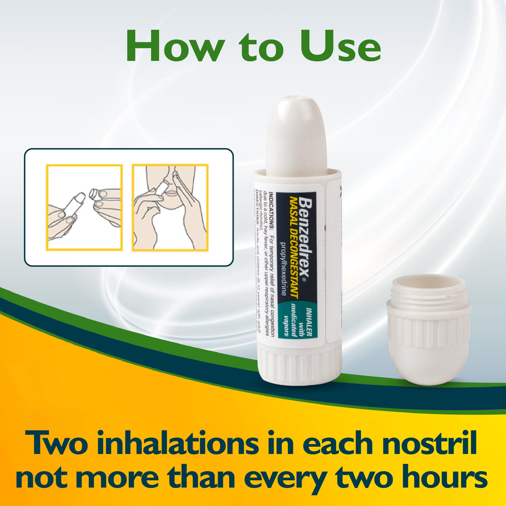 Benzedrex inhaler back-label lists usage guidance for safe, correct use.
