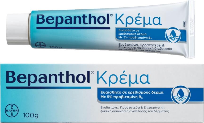 Bepanthol cream quick-absorption image demonstrates non-greasy feel after application.
