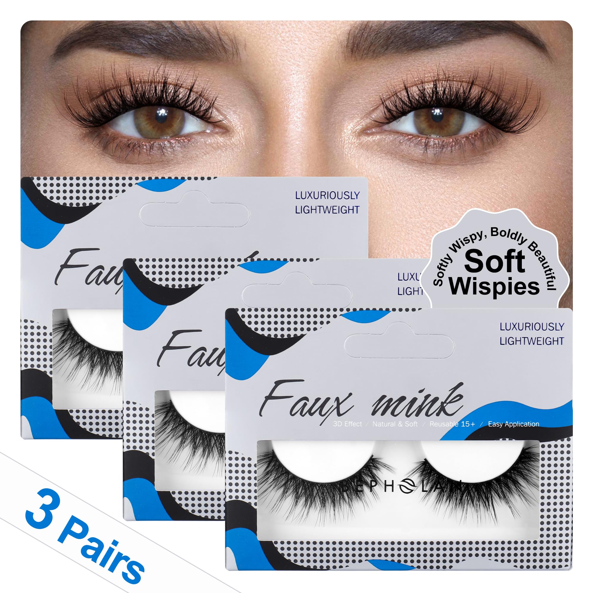 BEPHOLAN Lashes Natural Look 3D Wispy close-up highlighting lightweight fibers for everyday wear.