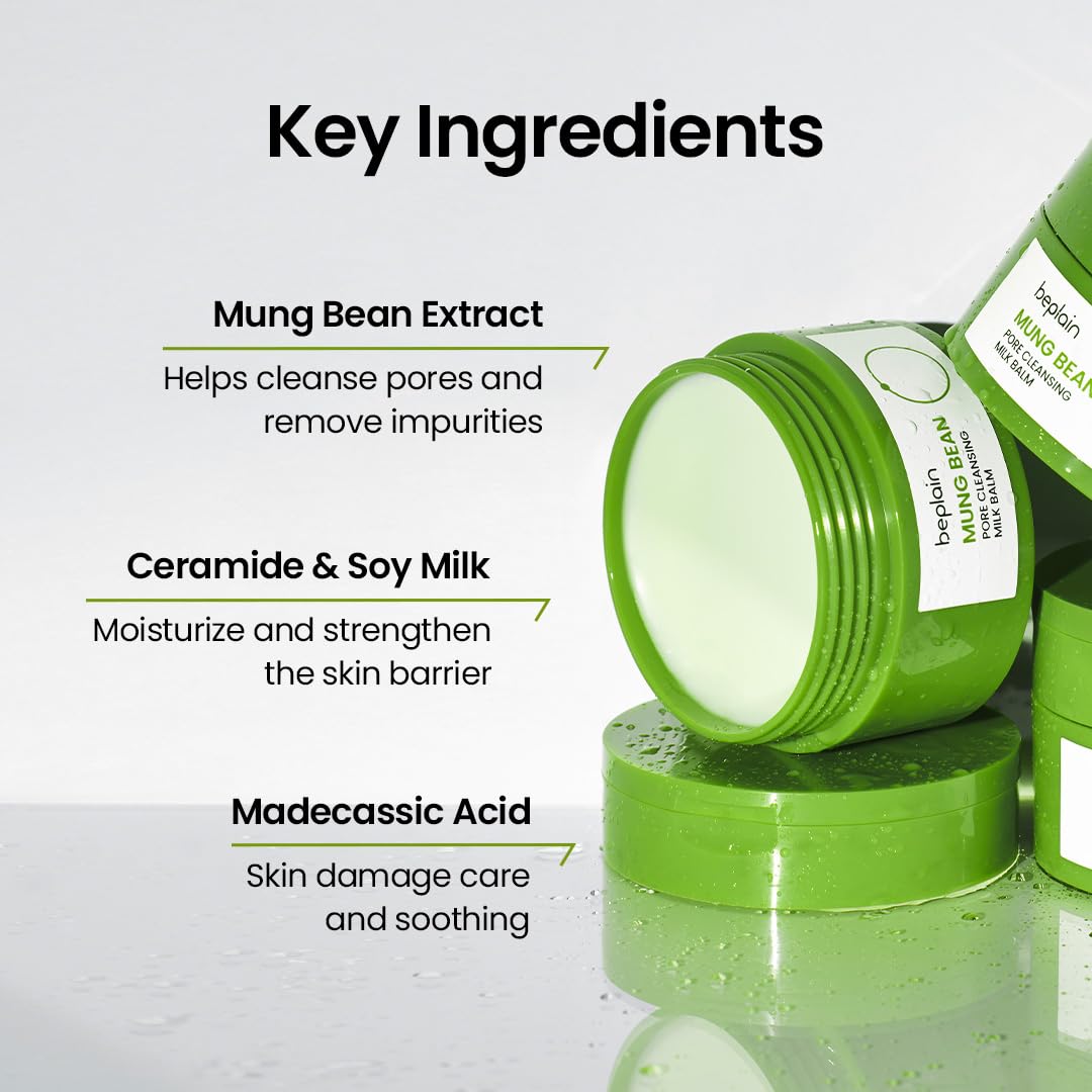 Beplain fragrance-free balm texture close-up highlights soothing two-in-one cleanser