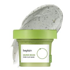 Beplain mung bean pore clay mask jar front, displaying fragrance-free formula for gentle pore care.