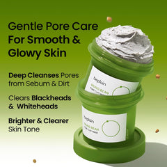 Spread-on-face image shows smooth application of mung bean clay mask.