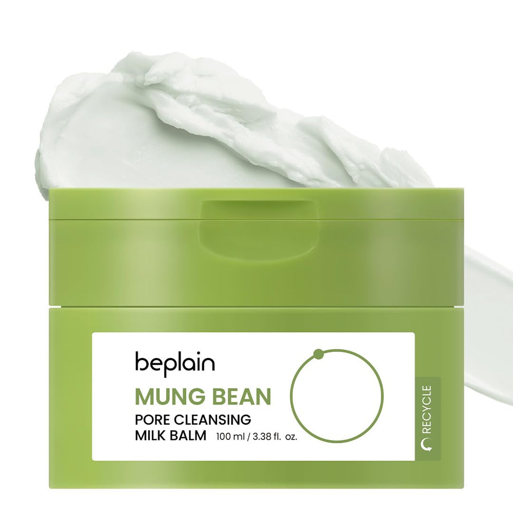 Beplain mung bean pore cleansing milk balm in jar shows gentle fragrance-free makeup removal
