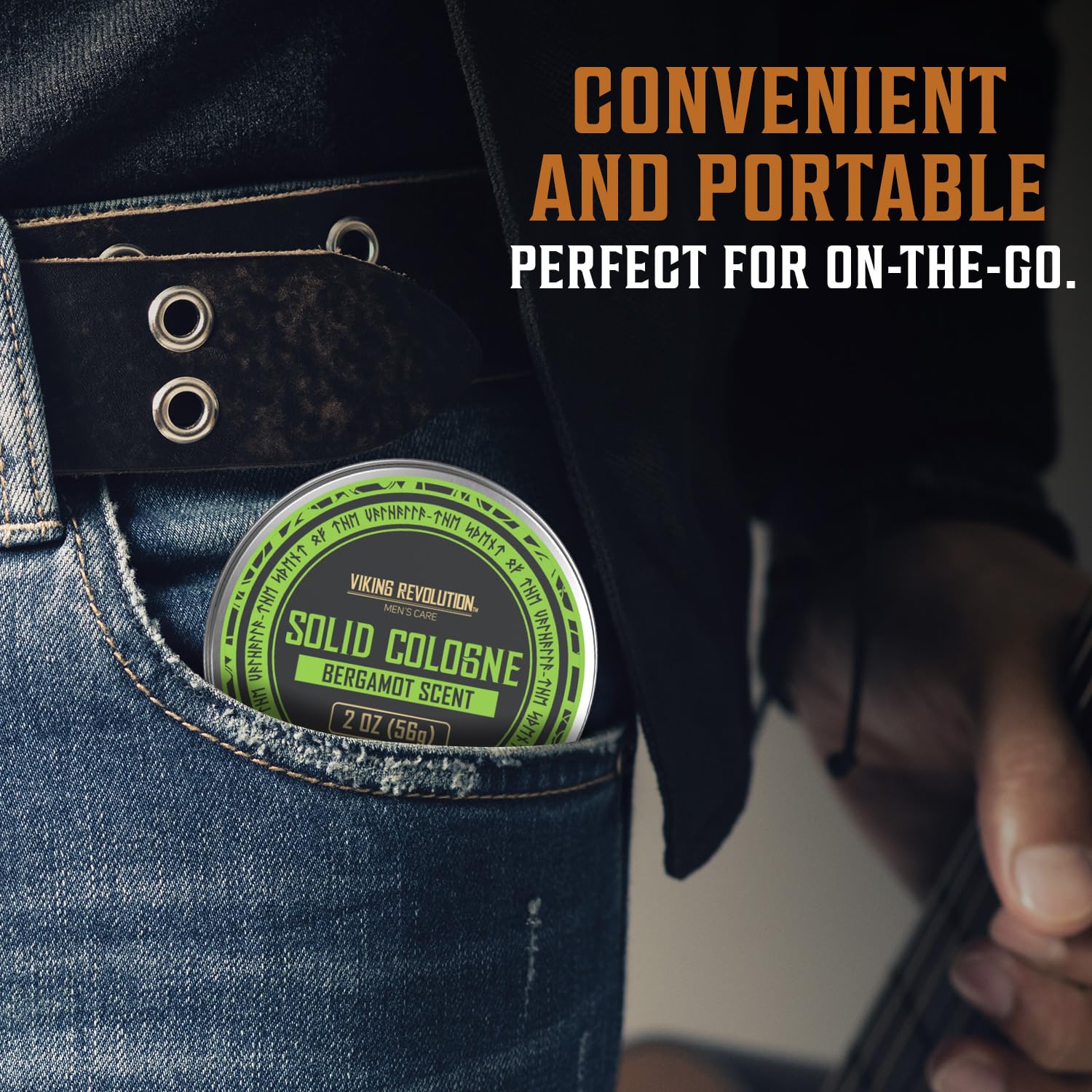 Bergamot solid cologne application shows clean, alcohol-free formula for skin-friendly scent.