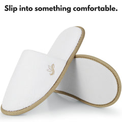 BERGMAN KELLY spa slippers quilted white soft finish, cozy home or spa experience.