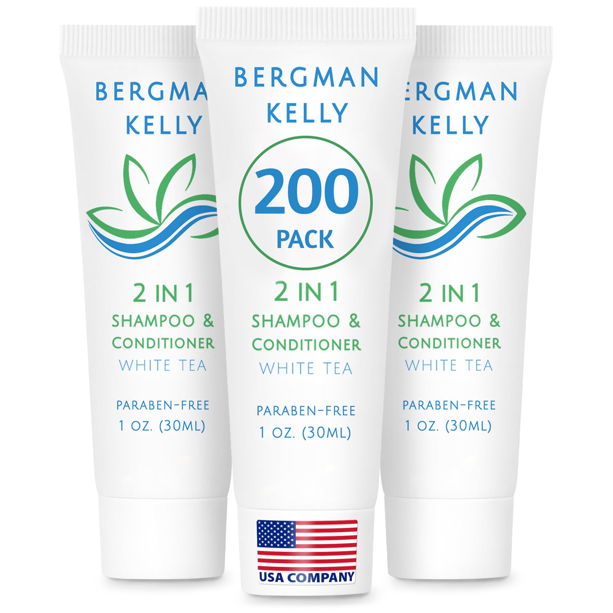 BERGMAN KELLY travel-size 2-in-1 shampoo and conditioner bottle with white tea scent for guest refreshment