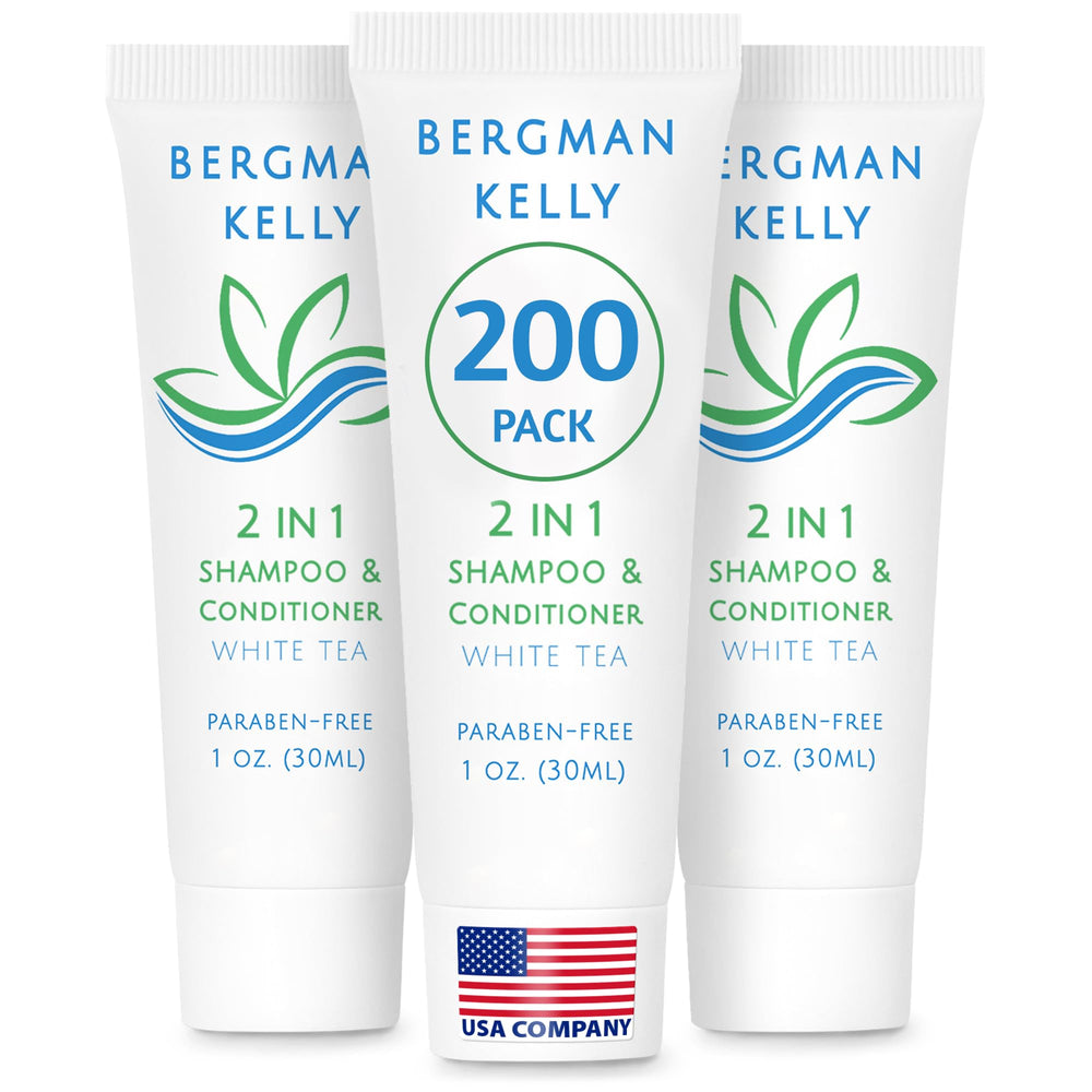 BERGMAN KELLY travel-size 2-in-1 shampoo and conditioner bottle with white tea scent for guest refreshment