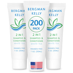 BERGMAN KELLY travel-size 2-in-1 shampoo and conditioner bottle with white tea scent for guest refreshment