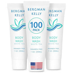 BERGMAN KELLY travel size body wash bottle in compact 1oz format for hotels