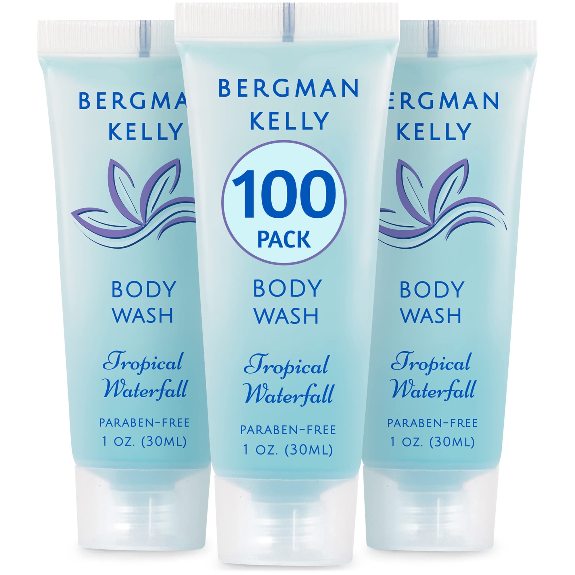 BERGMAN KELLY travel-size body wash tropical waterfall, foil-sealed for freshness during travel.
