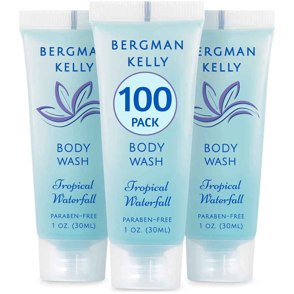 BERGMAN KELLY travel-size body wash tropical waterfall, foil-sealed for freshness during travel.