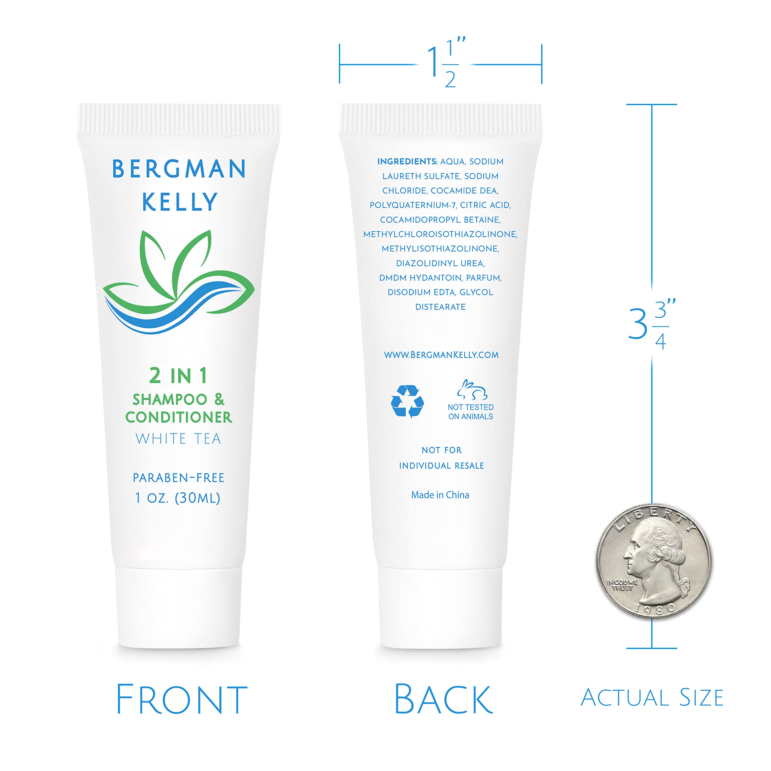 BERGMAN KELLY TSA-approved 1 oz travel size shampoo conditioner ideal for carry-on