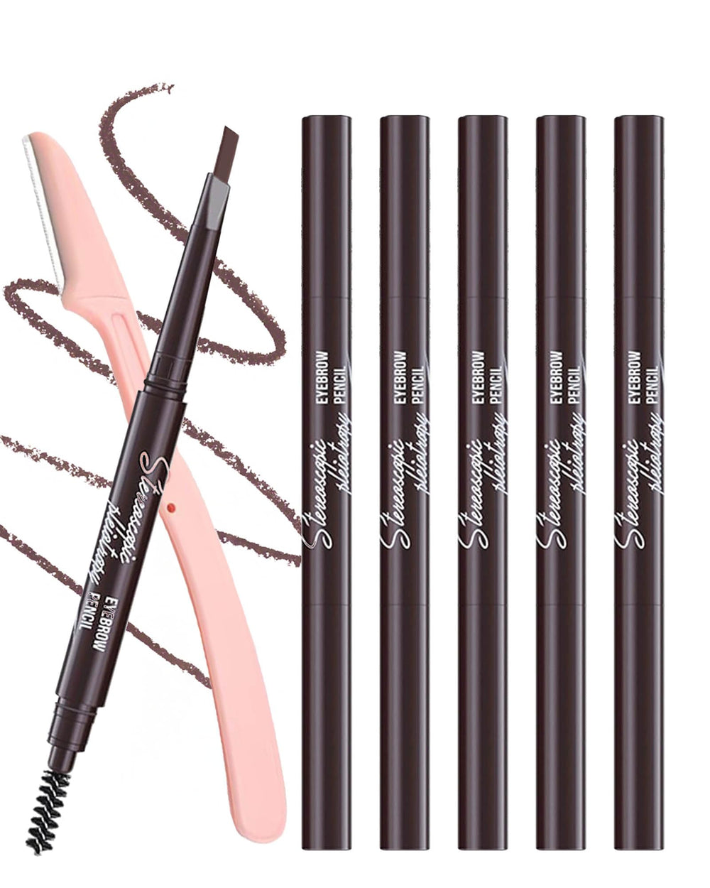Berinist eyebrow pencil set 6pc packaging highlights versatile shades for daily and dramatic looks