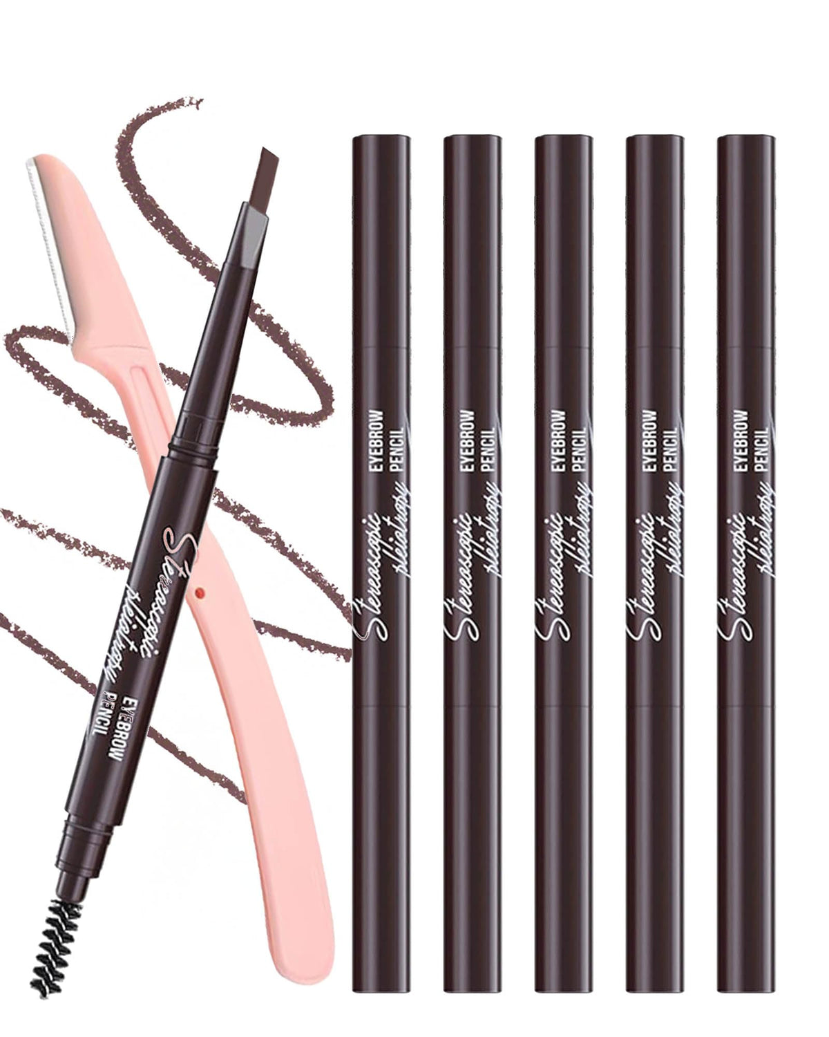 Berinist eyebrow pencil set 6pc packaging highlights versatile shades for daily and dramatic looks