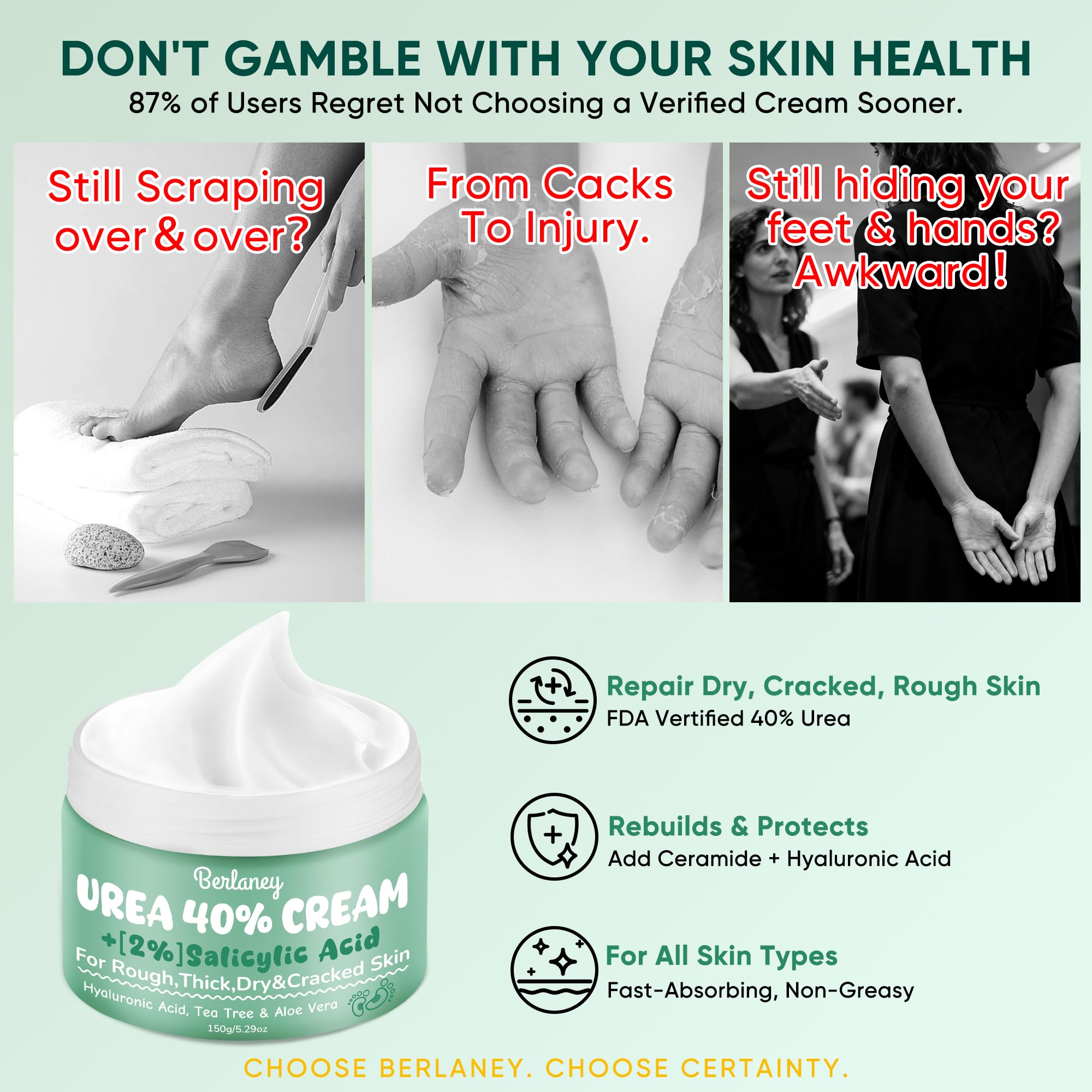 Berlaney Urea Cream applied to feet and heels shows quick absorption
