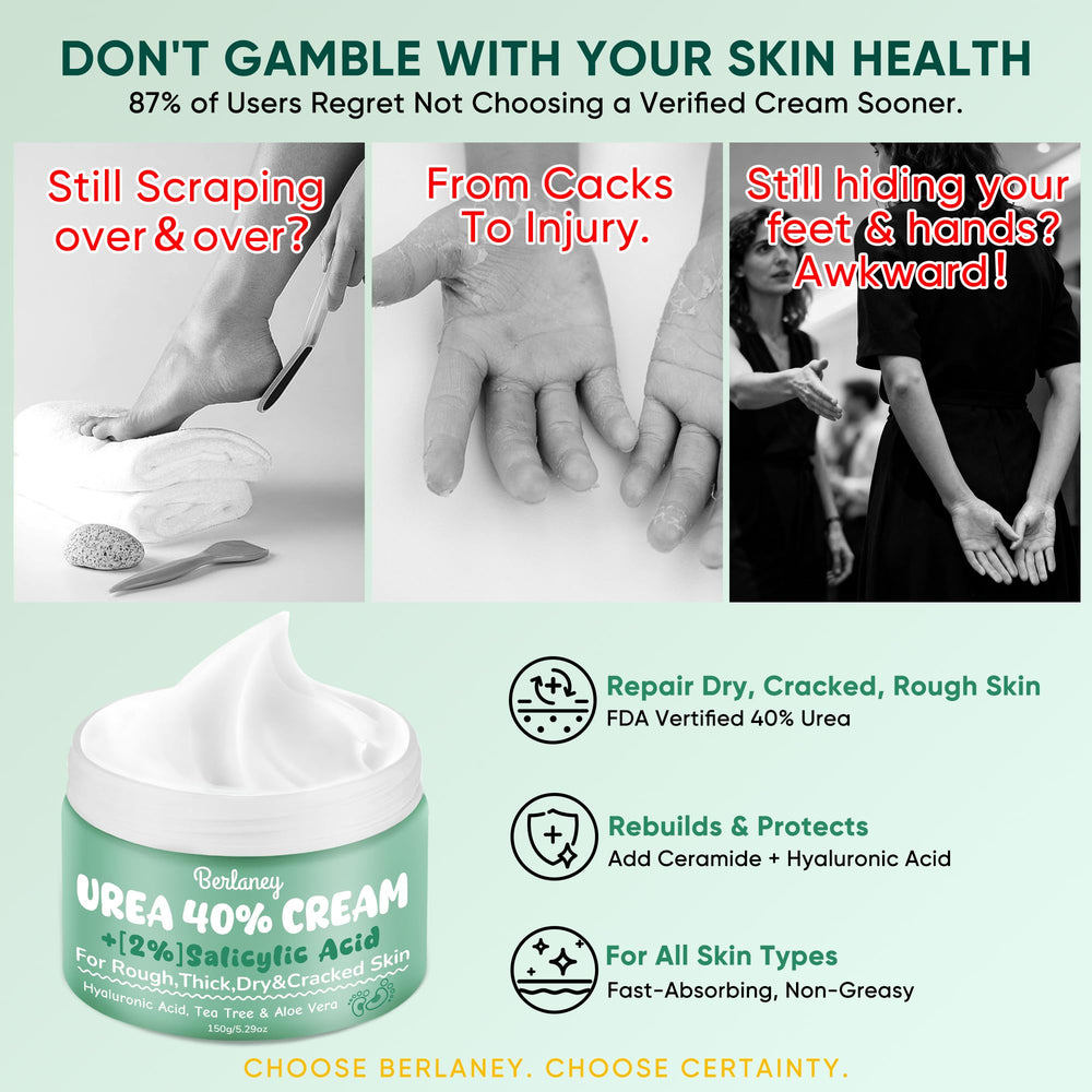 Berlaney Urea Cream applied to feet and heels shows quick absorption