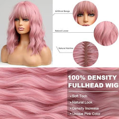 BERON 14in pink wig back view reveals layered curls and natural fall.