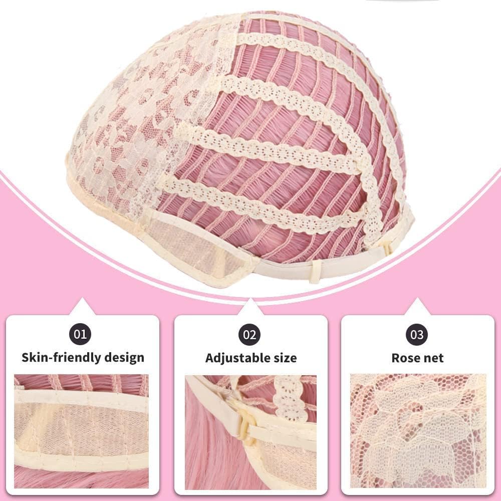 BERON 14in pink wig inner-cap detail shows adjustable straps for secure fit.