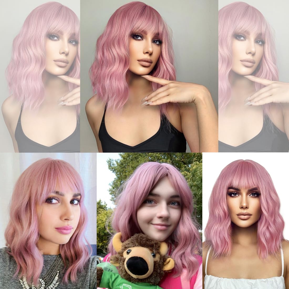 BERON 14in pink wig packaging includes wig cap for ready-to-wear styling.