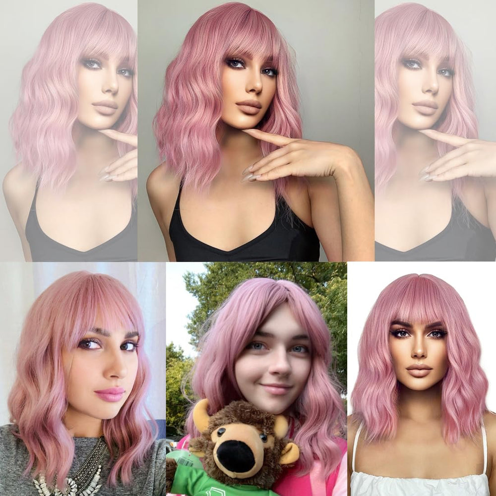 BERON 14in pink wig packaging includes wig cap for ready-to-wear styling.