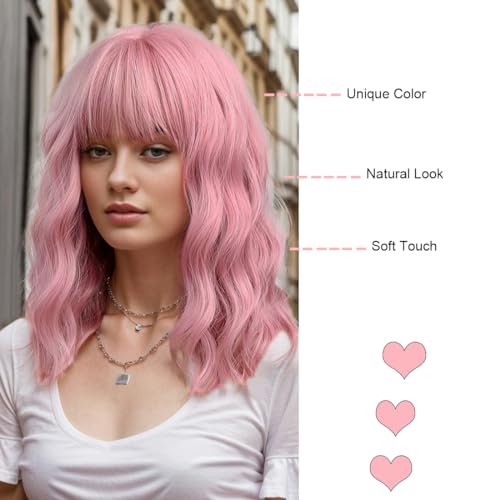 BERON 14in pink wig side view demonstrates full coverage and playful color.