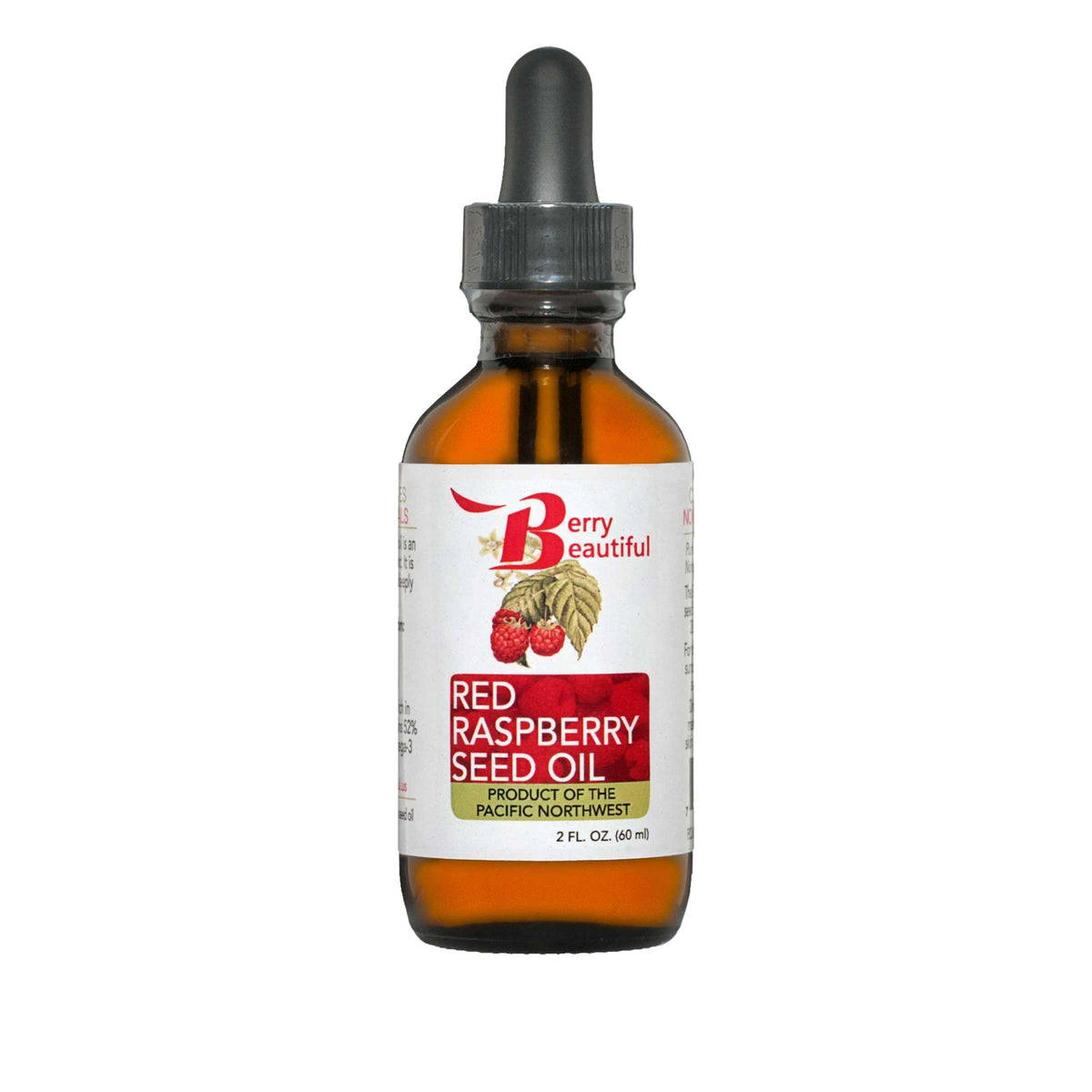 Berry Beautiful Raspberry Seed Oil bottle demonstrates lightweight hydration for all skin types.