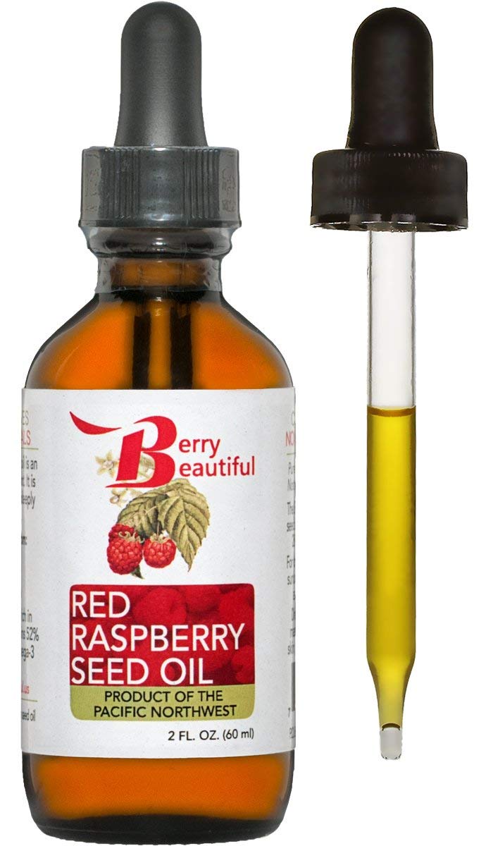 Berry Beautiful Raspberry Seed Oil pour shot highlights quick absorption for smooth makeup prep.