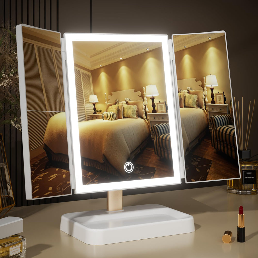 BERTHALESS mirror with lights front view for precise makeup application and even lighting.
