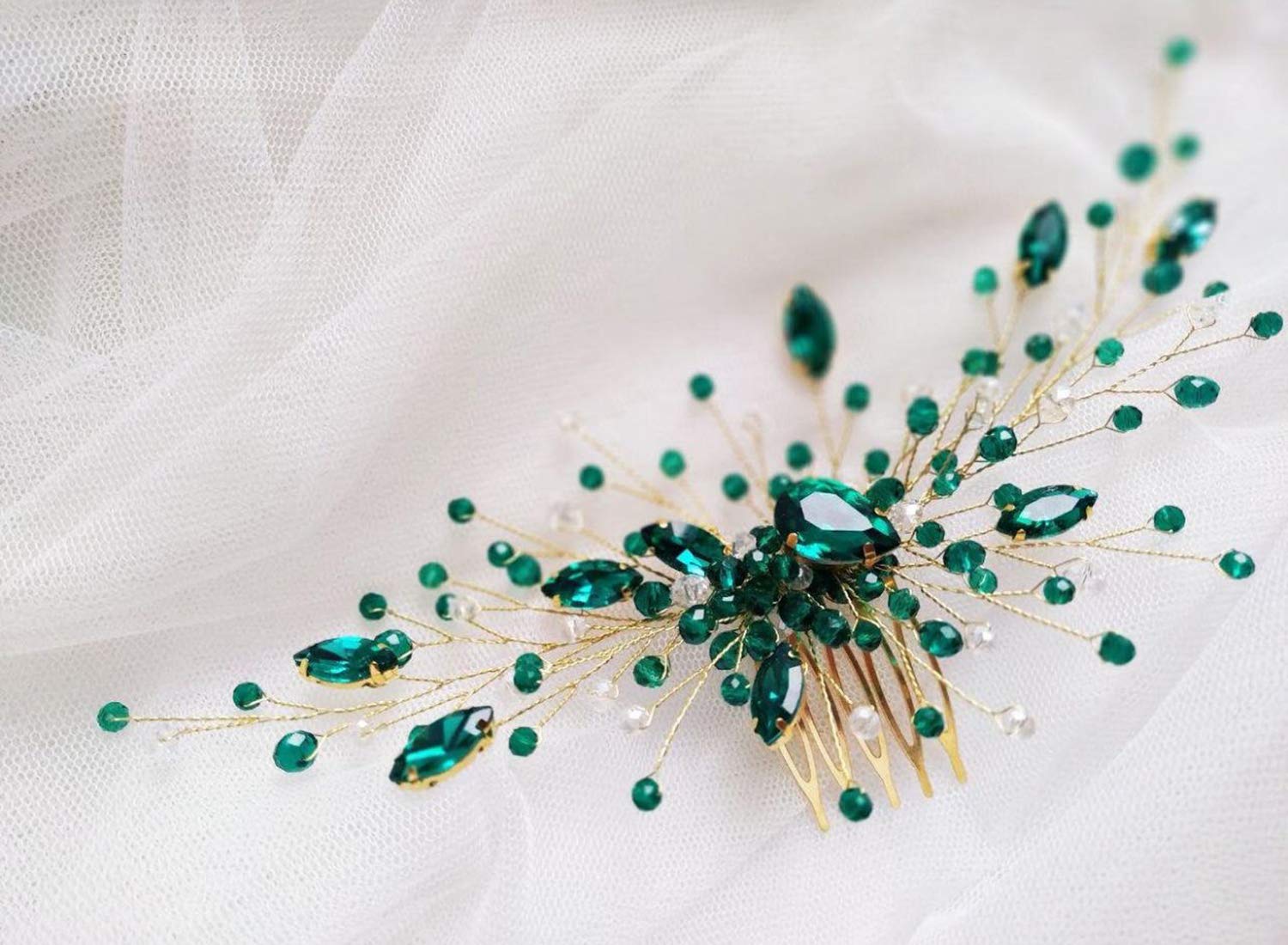 BERYUAN party hair accessory green teardrop crystal adds subtle sparkle.