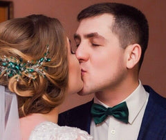 BERYUAN wedding accessory green teardrop crystal closeup highlights detailing.