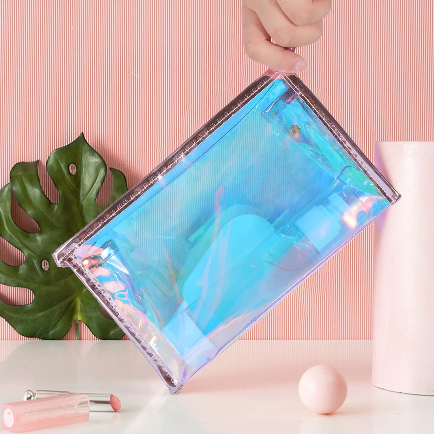 BESARME clear zippered bag for cash, glasses, and accessories.