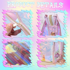 BESARME shiny holographic pouch highlights color shifts.